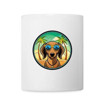 Dackel Hunderasse Cartoon Sonnenbrille Strand - Tasse - Weiß - Vorne