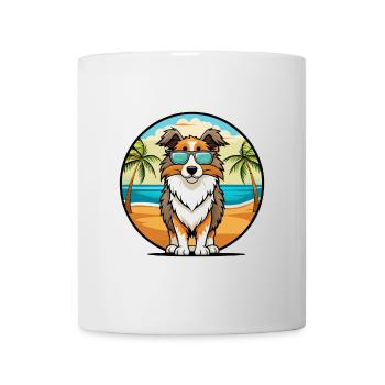 English Shepherd Dog Breed Cartoon Sunglass Beach - Mug - white - Front