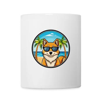 Finnischer Spitz Hund Rasse Cartoon Sonnenbrille Strand - Tasse - Weiß - Vorne