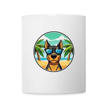 Deutscher Pinscher Hund Rasse Cartoon Sonnenbrille Strand - Tasse - Weiß - Vorne