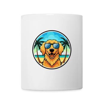 Golden Retriever Dog Breed Cartoon Sunglass Beach - Mug - white - Front