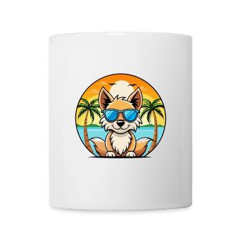 Indian Spitz Dog Breed Cartoon Sunglasses Beach - Mug - white - Front
