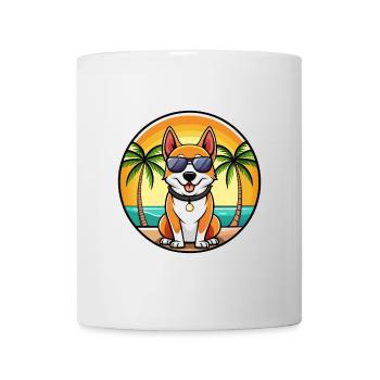Japanese Terrier Dog Breed Cartoon Sunglass Beach - Mug - white - Front