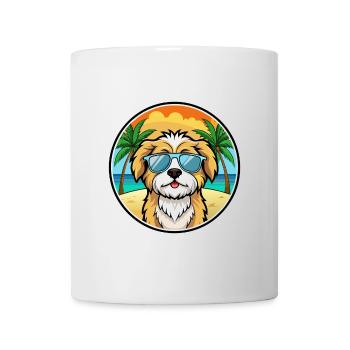 Lhasa Apso Hunderasse Cartoon Sonnenbrille Strand - Tasse - Weiß - Vorne