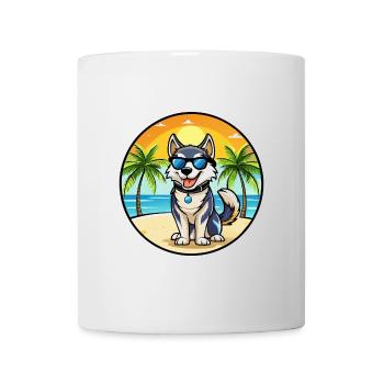 Labrador Husky Chien Race Dessin animé Lunettes de soleil Plage - Mug blanc - blanc - Devant