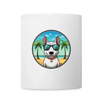 Miniature Bull Terrier Dog Breed Cartoon Beach - Mug - white - Front