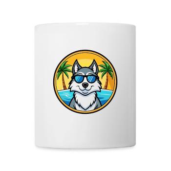 Husky Chien Race Dessin Animé Lunettes De Soleil Plage - Mug blanc - blanc - Devant