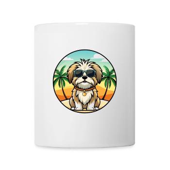 Maltese Shih Tzu Dog Breed Cartoon Sunglass Beach - Mug - white - Front