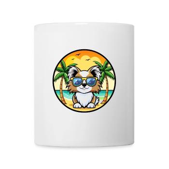 Japonais Chin Chien Race Dessin Animé Lunettes De Soleil Plage - Mug blanc - blanc - Devant