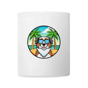 Landseer Chien Race Dessin Animé Lunettes de Soleil Plage - Mug blanc - blanc - Devant