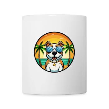 Pitbull Hund Rasse Cartoon Sonnenbrille Strand - Tasse - Weiß - Vorne