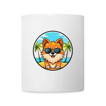 Pomeranian German Spitz Dog Breed Cartoon Beach - Mug - white - Front