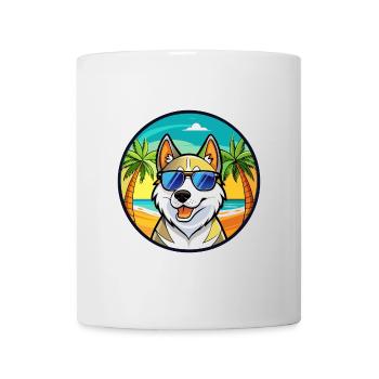 Russe Européen Laika Chien Race Dessin Animé Plage - Mug blanc - blanc - Devant