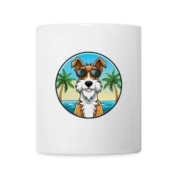 Wire Fox Terrier Dog Breed Cartoon Sunglass Beach - Mug - white - Front