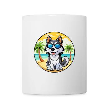 Siberian Husky Chien Race Dessin Animé Lunettes De Soleil Plage - Mug blanc - blanc - Devant