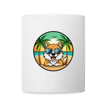 Spitz Chien Race Dessin Animé Lunettes De Soleil Plage - Mug blanc - blanc - Devant