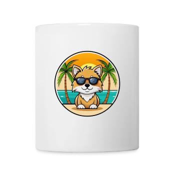 Toy German Spitz Dog Breed Cartoon Sunglass Beach - Mug - white - Front
