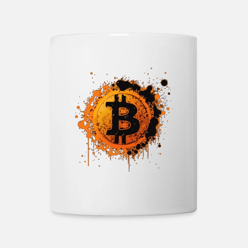 Éclaboussures de Bitcoin Graffiti Orange - Mug blanc - blanc