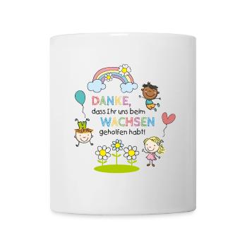 Dankesspruch Kita 1 | Kinder - Regenbogen - Blumen - Tasse - Weiß - Vorne
