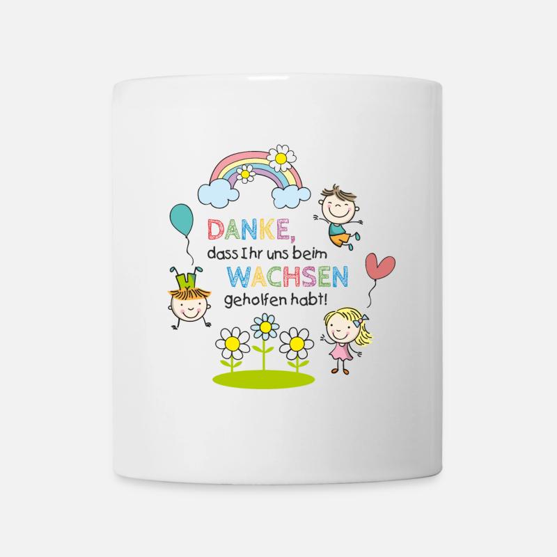 Spruch Abschied | Kinder - Regenbogen - Blumen  - Tasse - Weiß