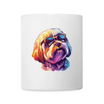 Lhasa Apso, Hund, Sonnenbrille, Sommer, geschenk - Tasse - Weiß - Vorne