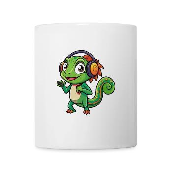 Chameleon Funny Cartoon Character Headphone Music - Mug - white - Front
