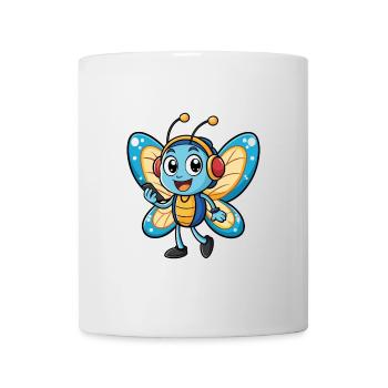 Papillon Drôle Dessin Animé Personnage Casque Musique - Mug blanc - blanc - Devant