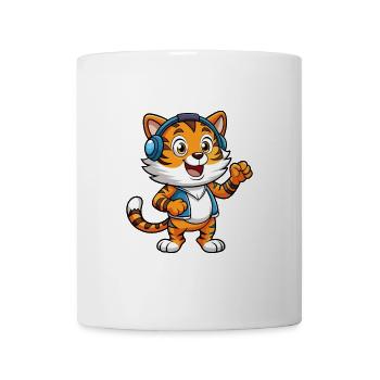 Tiger Lustige Zeichentrickfigur Kopfhörer Musik - Tasse - Weiß - Vorne