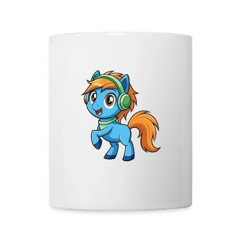 Poney Drôle Dessin Animé Personnage Casque Musique - Mug blanc - blanc - Devant