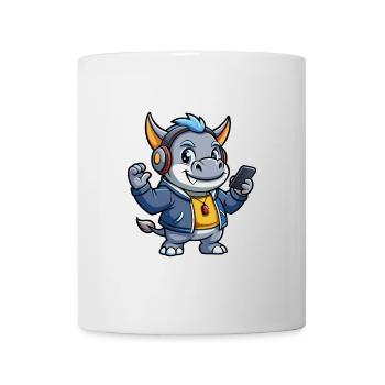 Rhino Funny Cartoon Character Headphone Music - Mug - white - Front