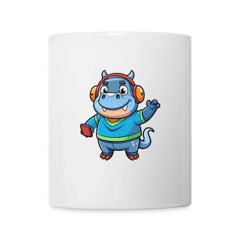 Hippo Funny Cartoon Character Headphone Music - Mug - white - Front