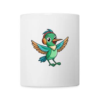 Colibri Drôle Dessin Animé Animal Casque Musique - Mug blanc - blanc - Devant