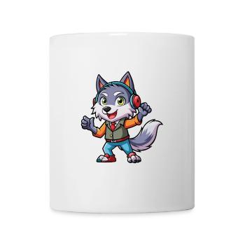 Wolf Funny Cartoon Character Headphone Music - Mug - white - Front