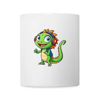 Lizard Funny Cartoon Character Headphone Music - Mug - white - Front