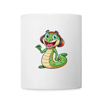 Snake Funny Cartoon Character Headphone Music - Mug - white - Front