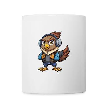 Falke Lustige Zeichentrickfigur Kopfhörer Musik - Tasse - Weiß - Vorne
