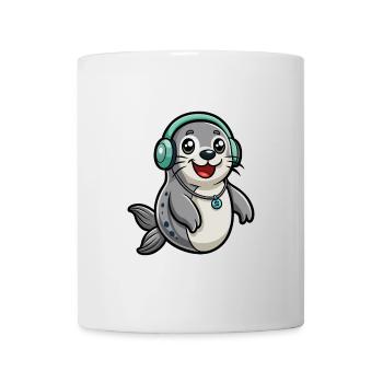 Siegel Lustige Zeichentrickfigur Kopfhörer Musik - Tasse - Weiß - Vorne