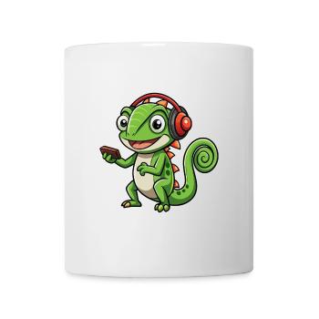 Chameleon Funny Cartoon Character Headphone Music - Mug - white - Front