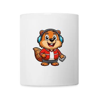 Beaver Funny Cartoon Character Headphone Music - Mug - white - Front