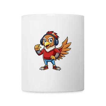 Falke Lustige Zeichentrickfigur Kopfhörer Musik - Tasse - Weiß - Vorne