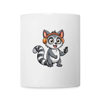 Lemur Lustige Zeichentrickfigur Kopfhörer Musik - Tasse - Weiß - Vorne