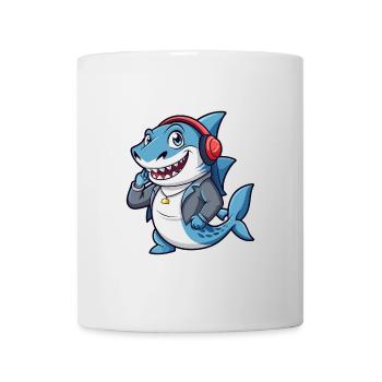 Hai Lustige Zeichentrickfigur Kopfhörer Musik - Tasse - Weiß - Vorne