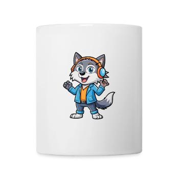 Wolf Funny Cartoon Character Headphone Music - Mug - white - Front