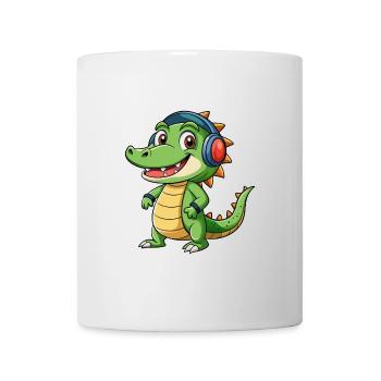 Krokodil Lustige Zeichentrickfigur Kopfhörer Musik - Tasse - Weiß - Vorne