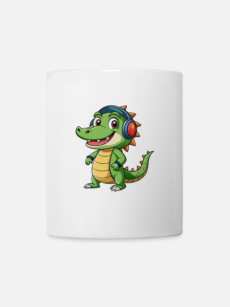 Crocodile Drôle Dessin Animé Personnage Casque Musique - Mug blanc - blanc