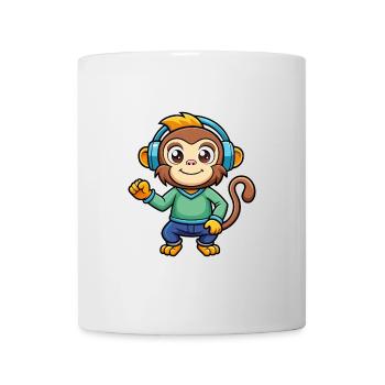 Affe Lustige Zeichentrickfigur Kopfhörer Musik - Tasse - Weiß - Vorne