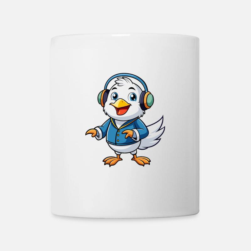 Möwe Lustige Zeichentrickfigur Kopfhörer Musik - Tasse - Weiß