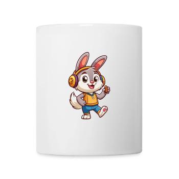 Rabbit Funny Cartoon Character Headphone Music - Mug - white - Front