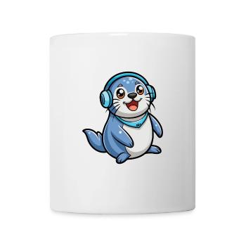 Siegel Lustige Zeichentrickfigur Kopfhörer Musik - Tasse - Weiß - Vorne