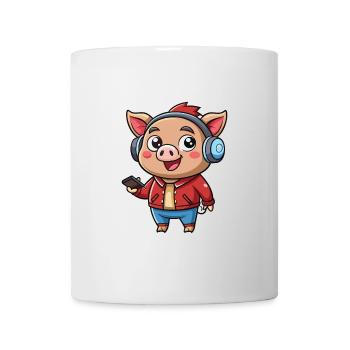 Schwein Lustige Zeichentrickfigur Kopfhörer Musik - Tasse - Weiß - Vorne